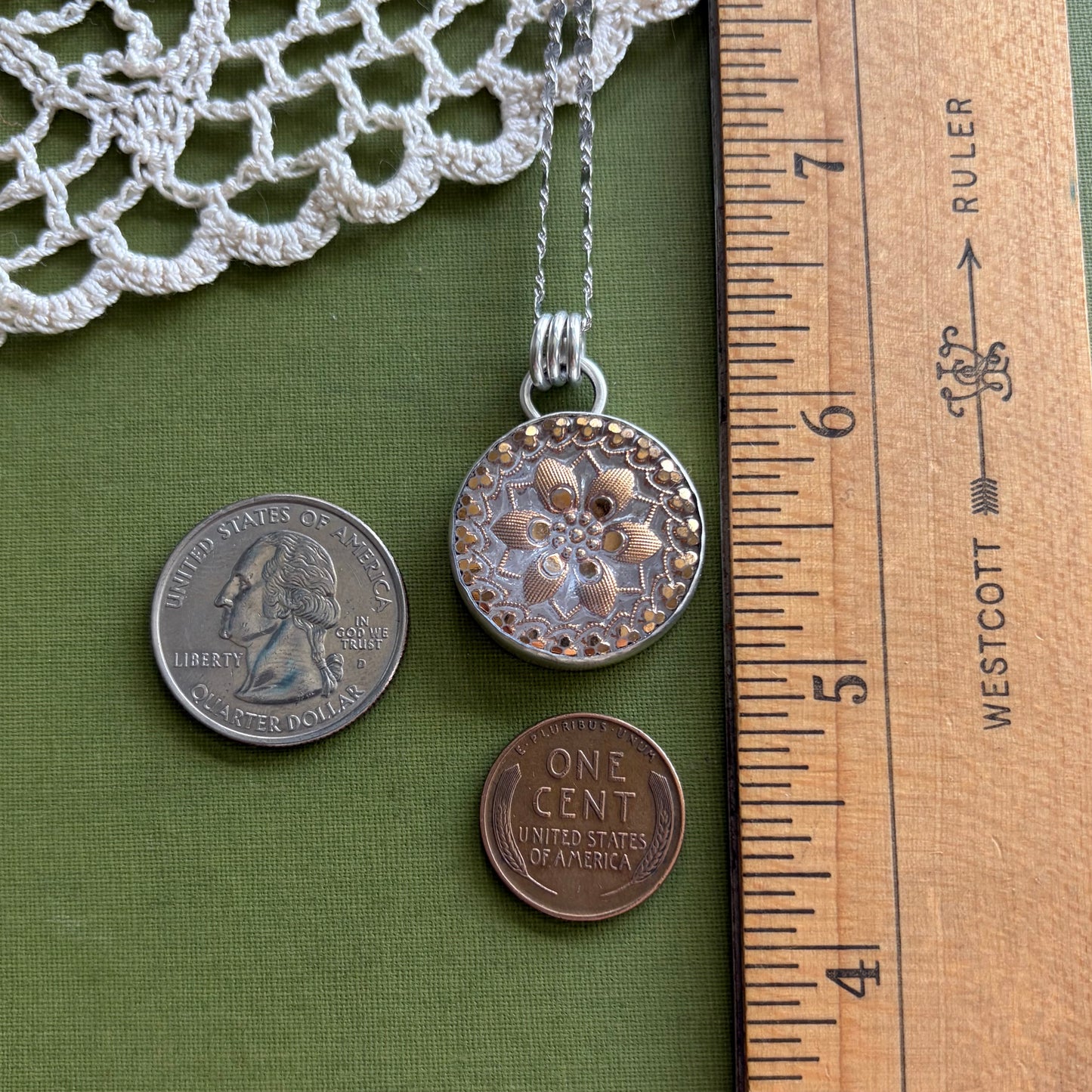 Gold Floral Glass Button Pendant