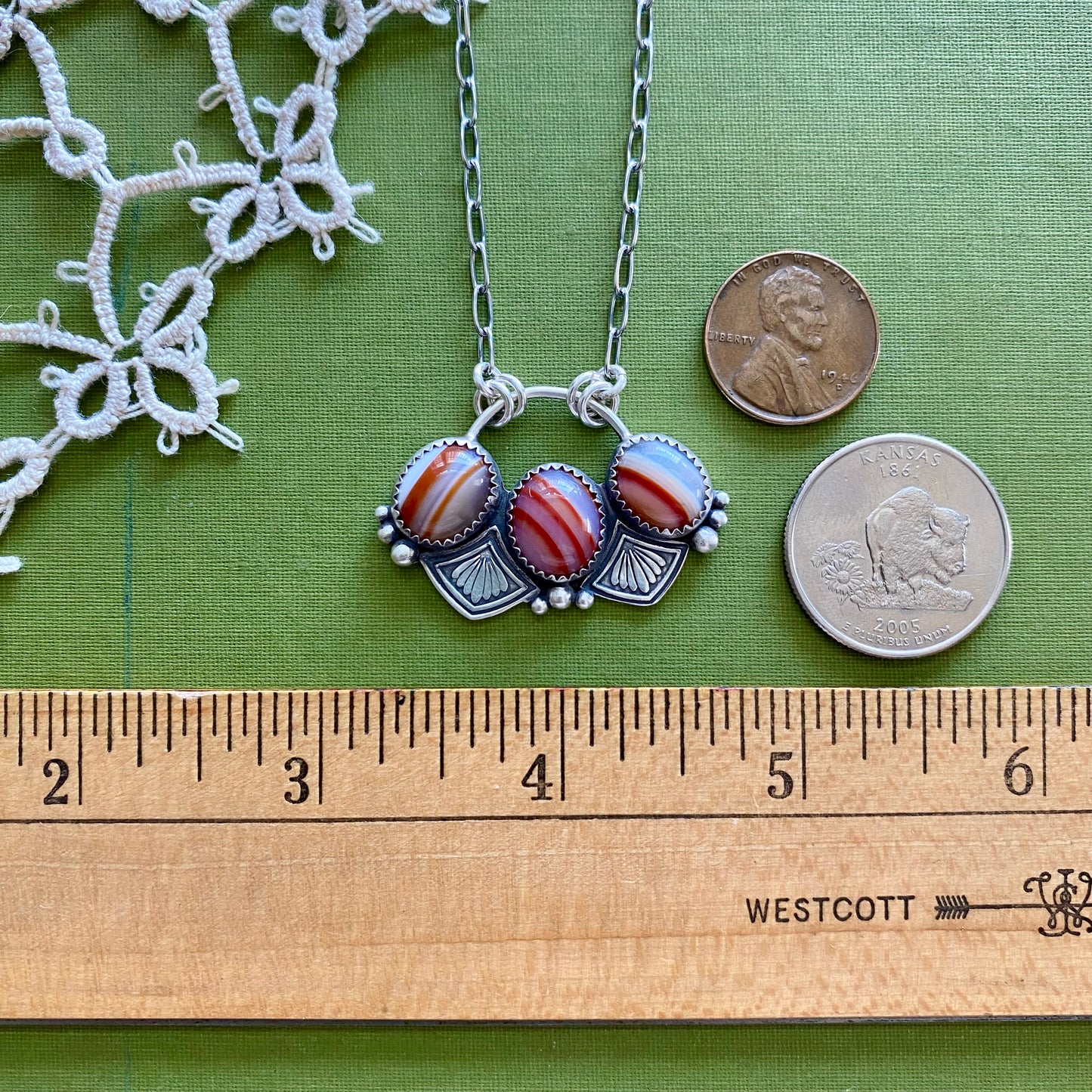Banded Agate 3 Stone Necklace