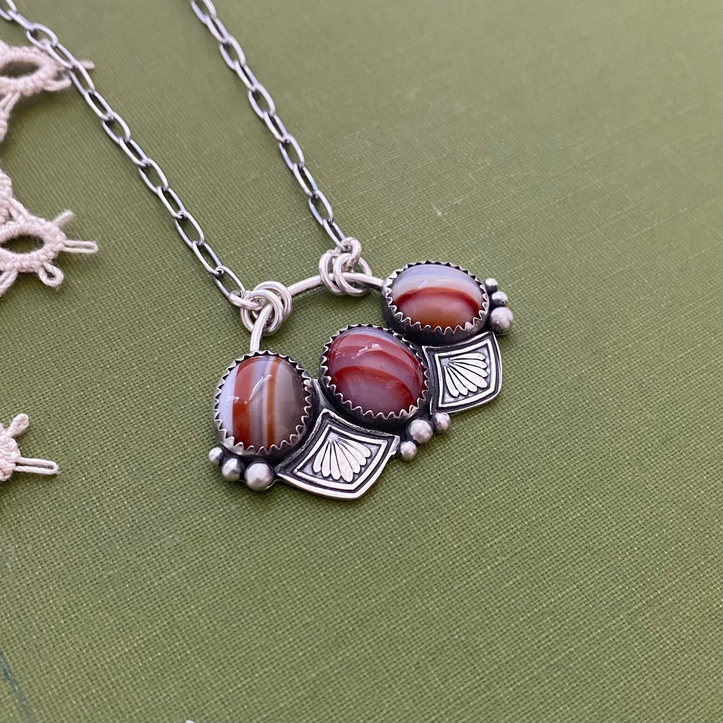 Banded Agate 3 Stone Necklace