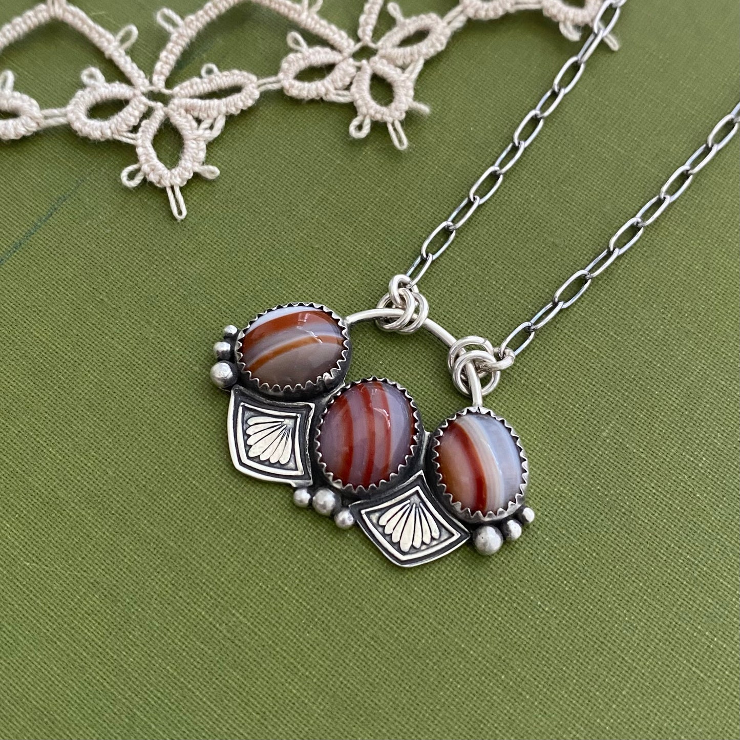 Banded Agate 3 Stone Necklace