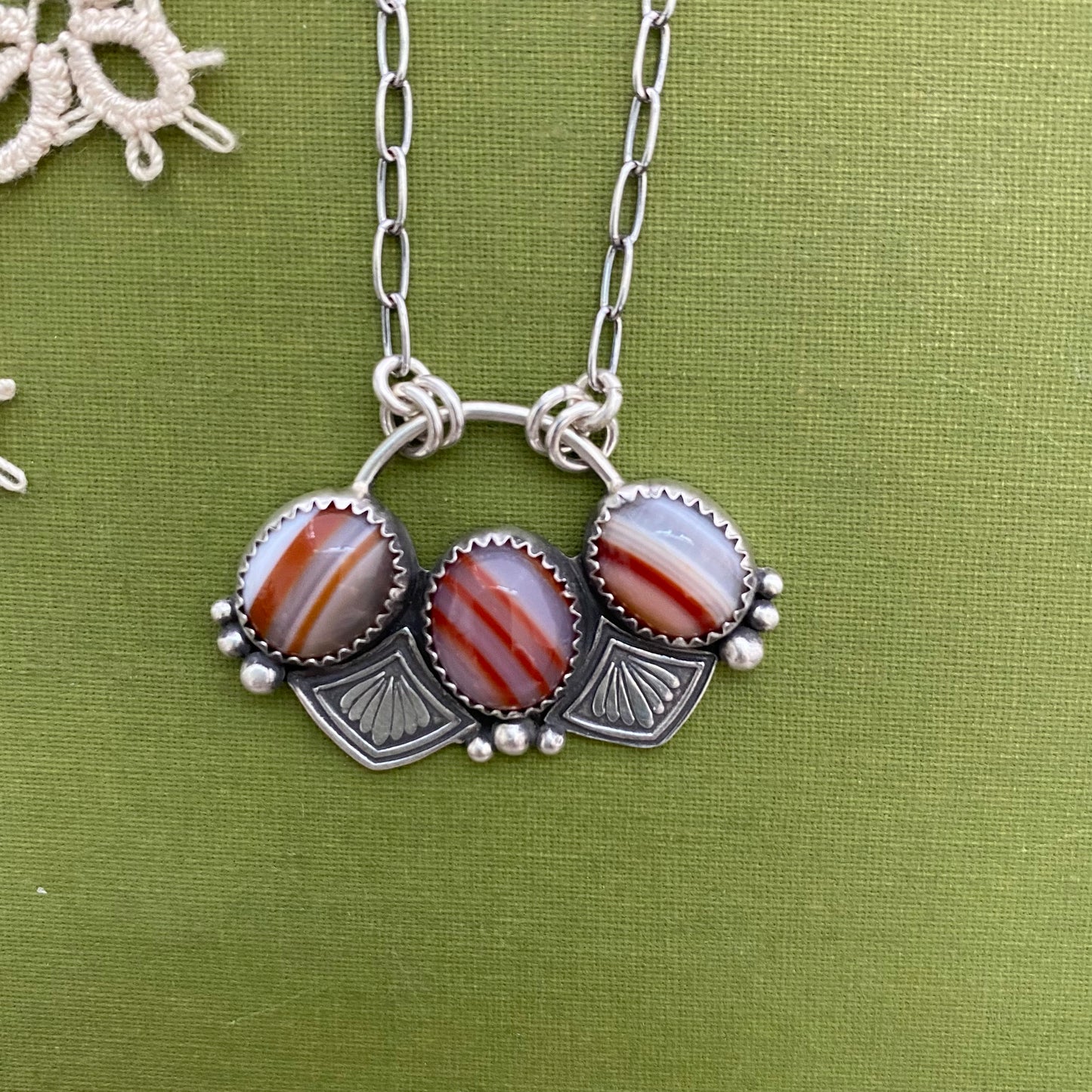 Banded Agate 3 Stone Necklace