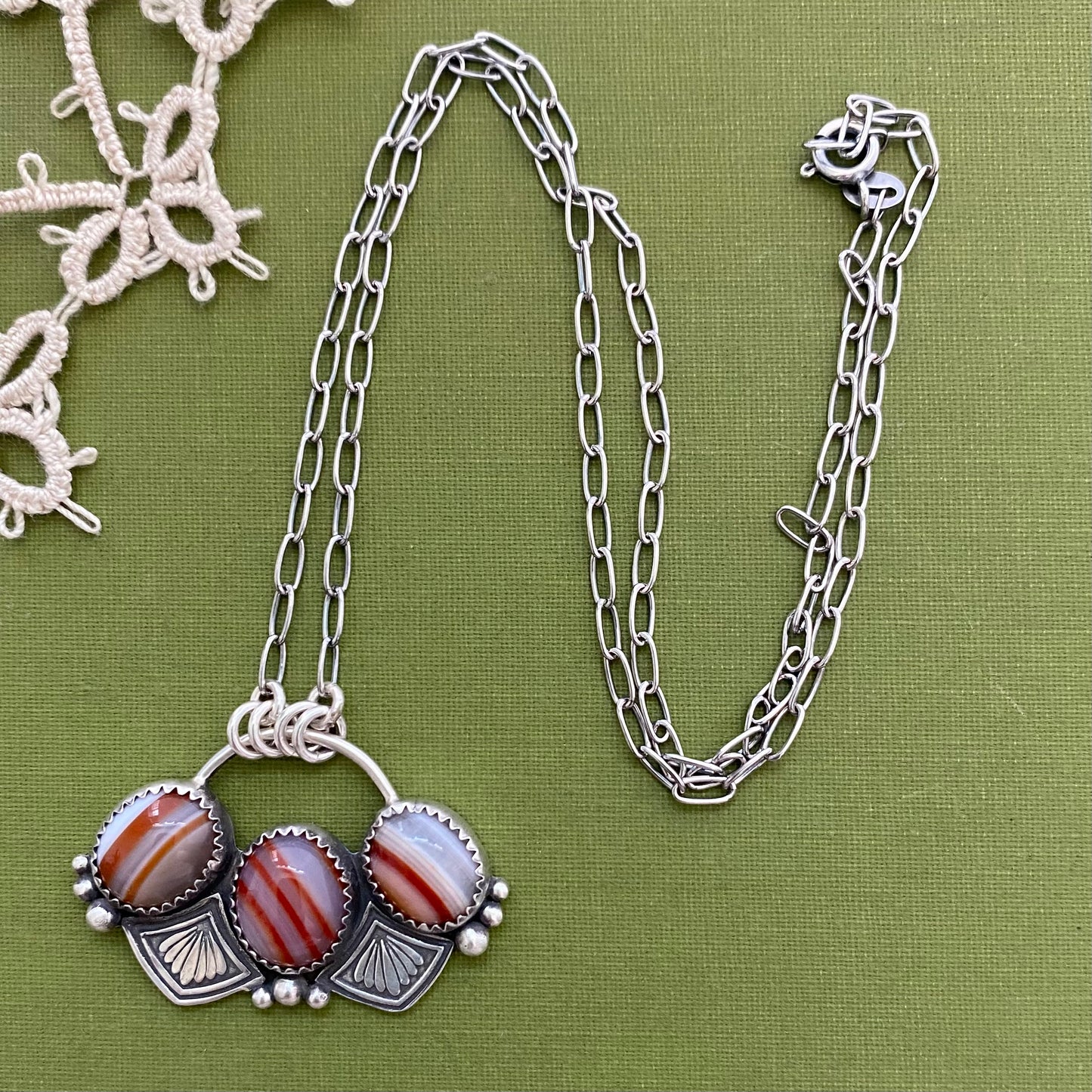 Banded Agate 3 Stone Necklace