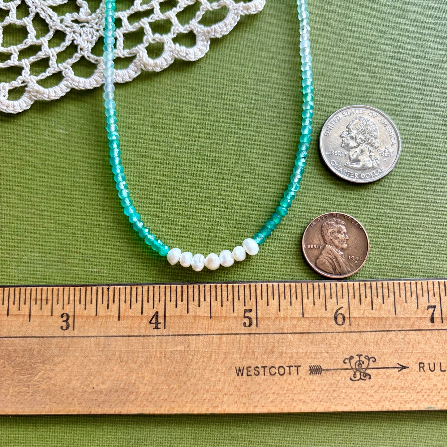 Green Onyx and Pearl Beaded Necklace