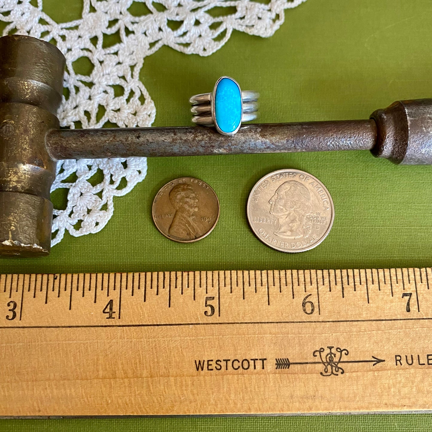 Wide Band Turquoise Ring Size 6