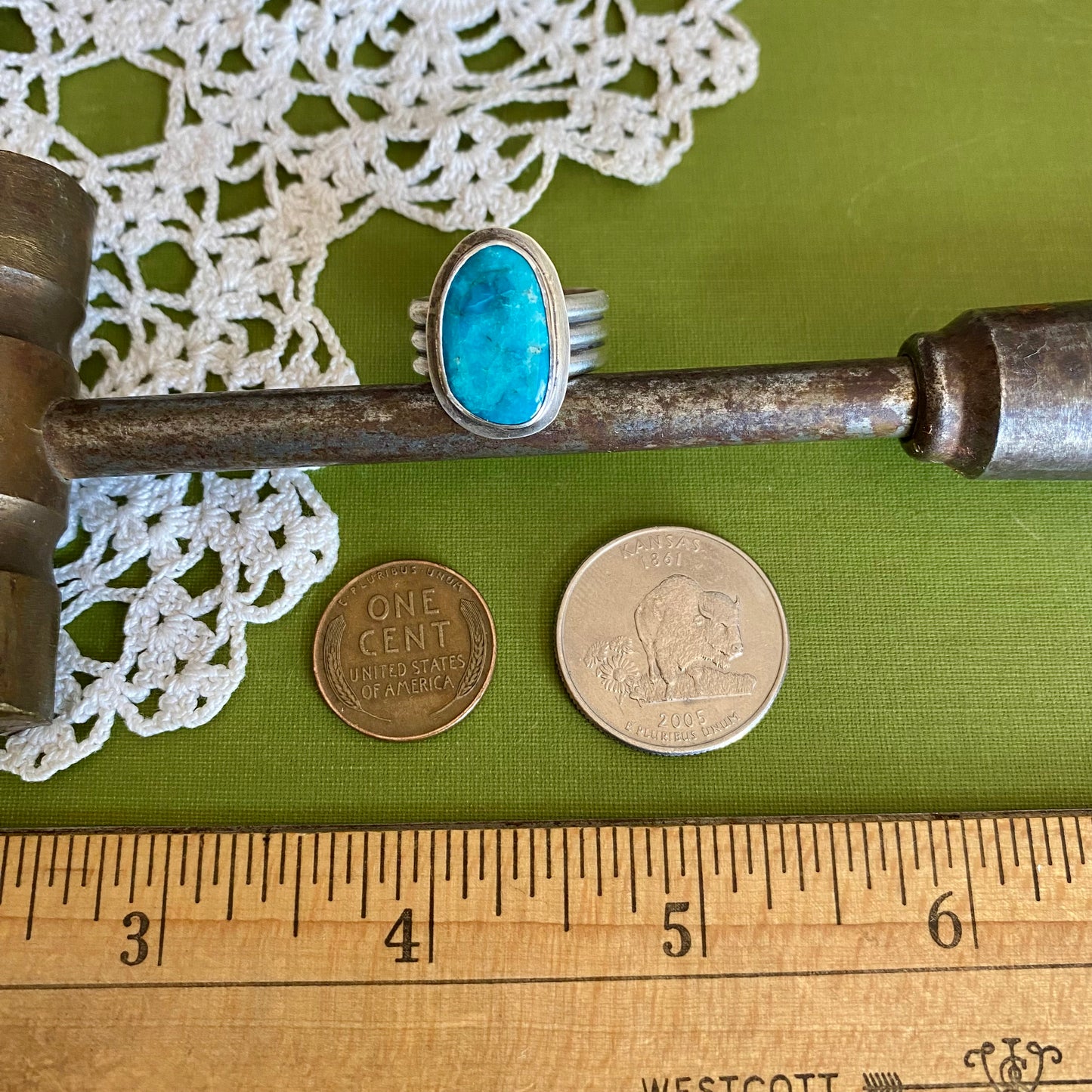 Wide Band Turquoise Ring Size 8