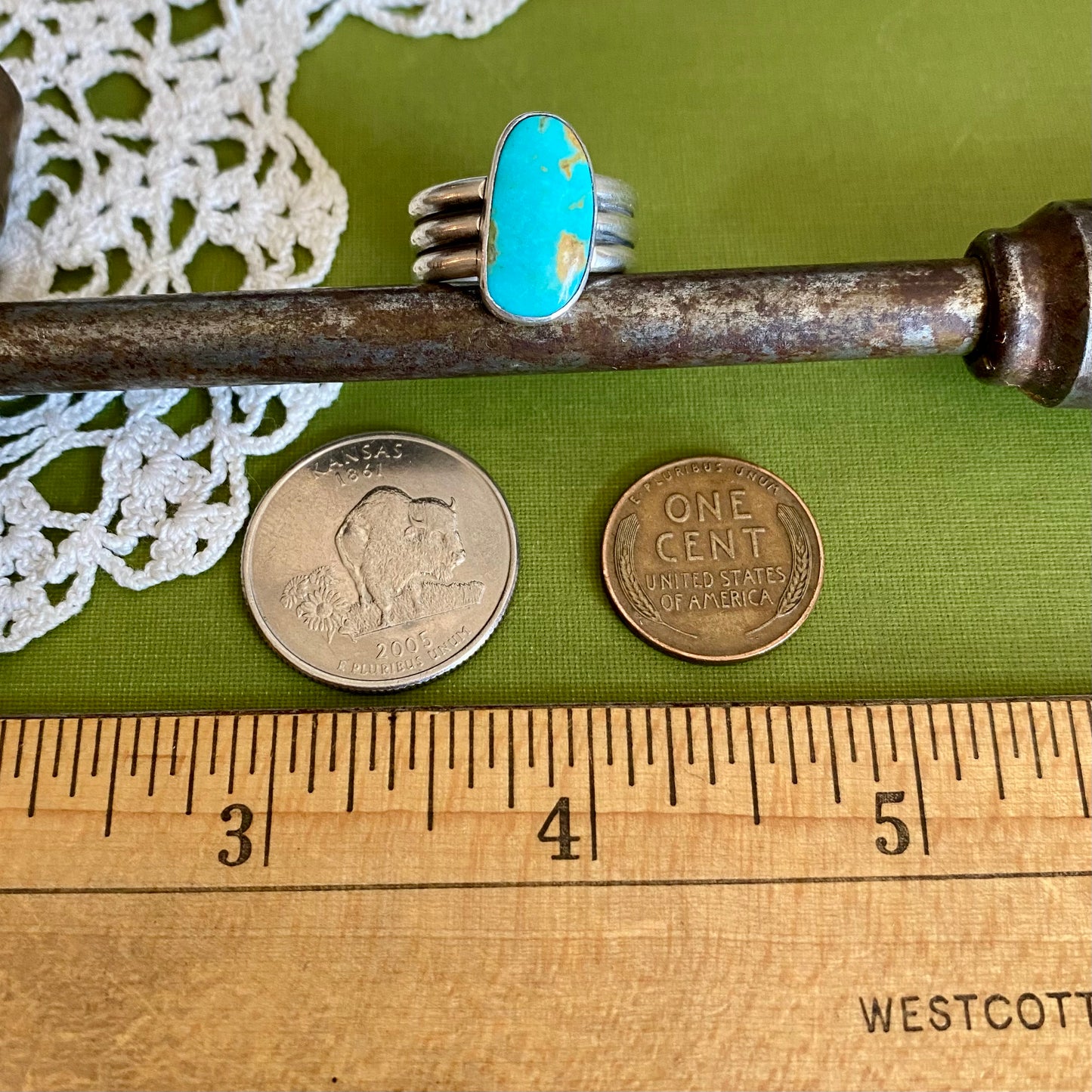 Wide Band Turquoise Ring Size 7