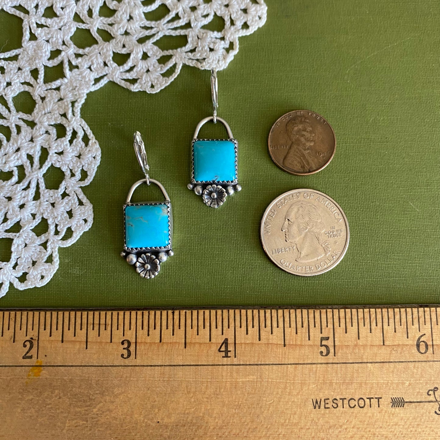 Kingman Turquoise Earrings with Flower Detail