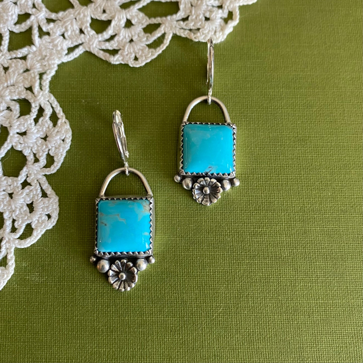 Kingman Turquoise Earrings with Flower Detail