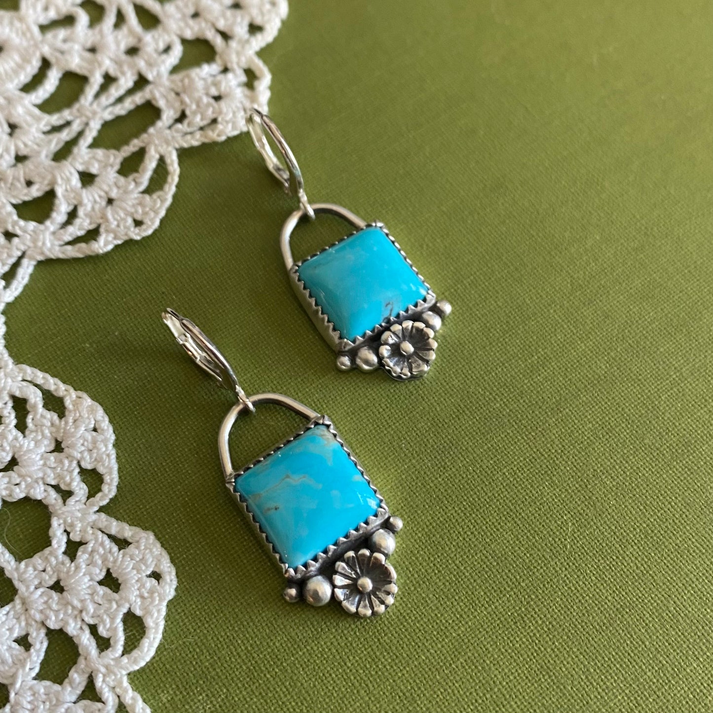 Kingman Turquoise Earrings with Flower Detail