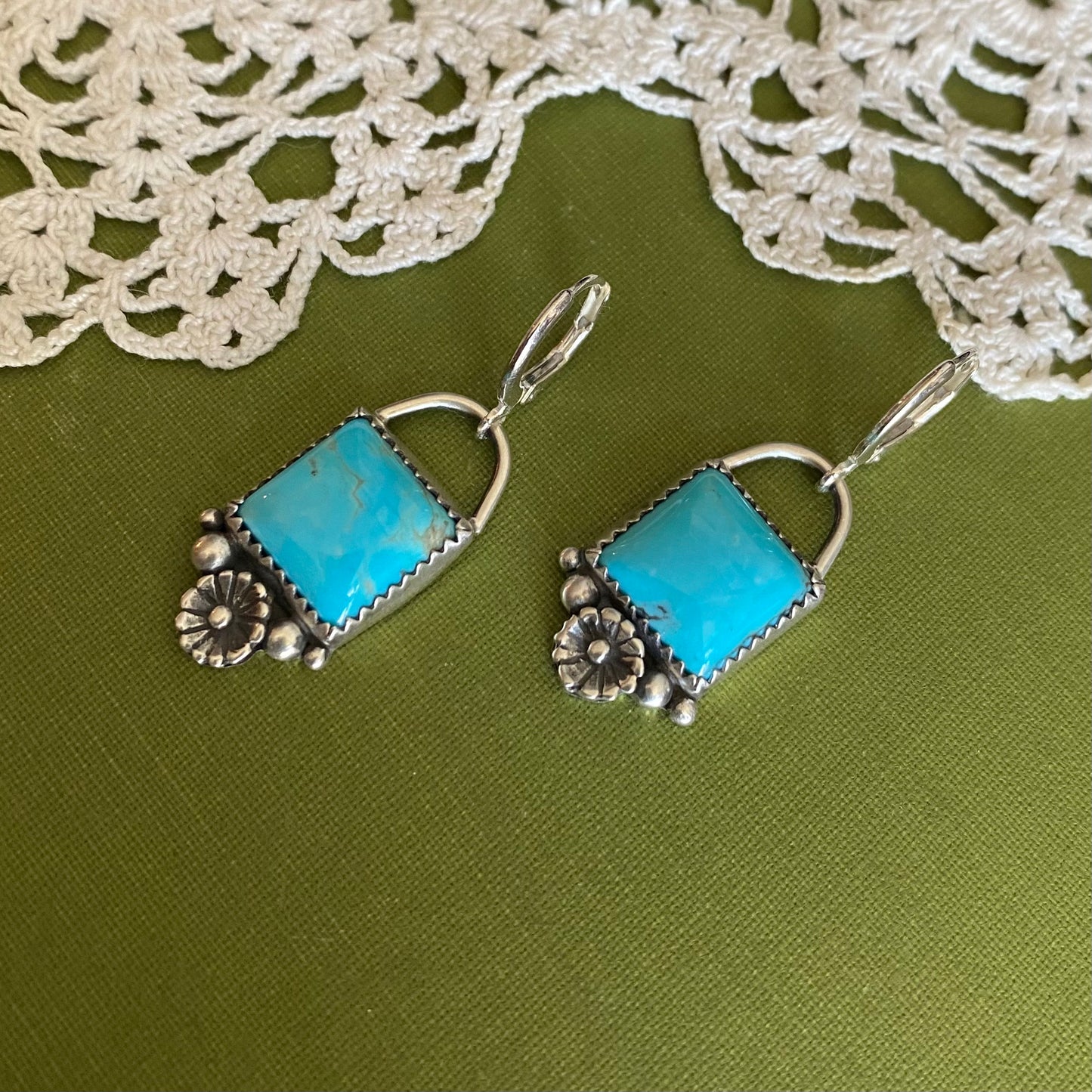 Kingman Turquoise Earrings with Flower Detail