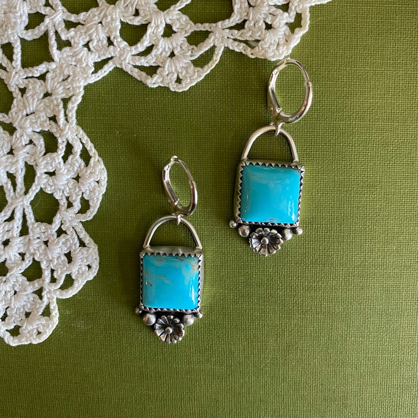 Kingman Turquoise Earrings with Flower Detail