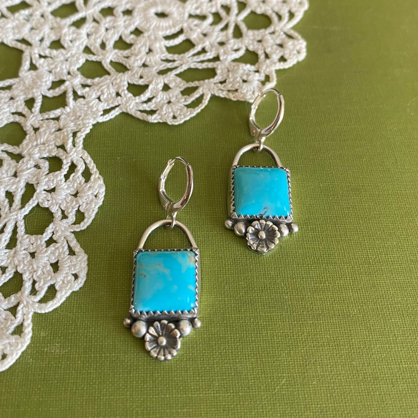 Kingman Turquoise Earrings with Flower Detail