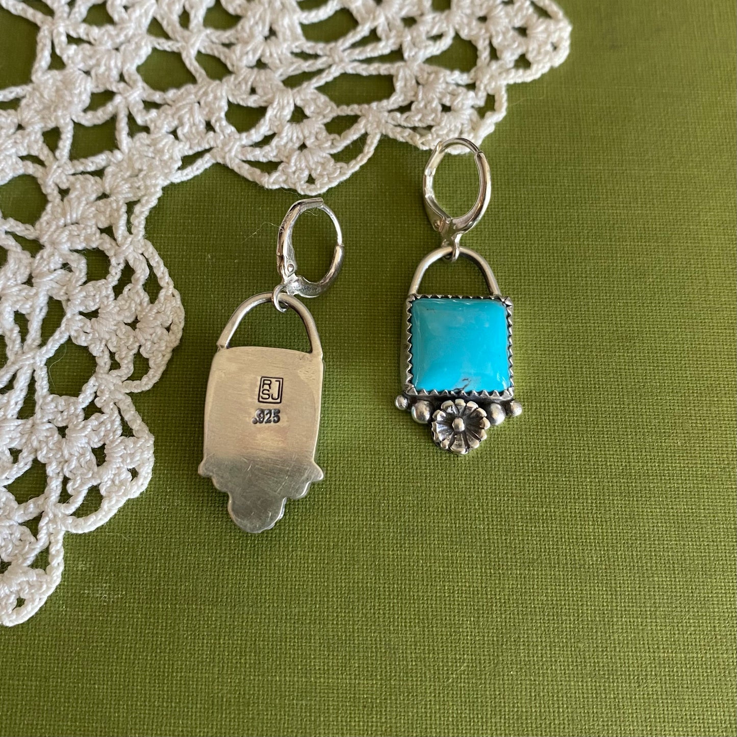 Kingman Turquoise Earrings with Flower Detail