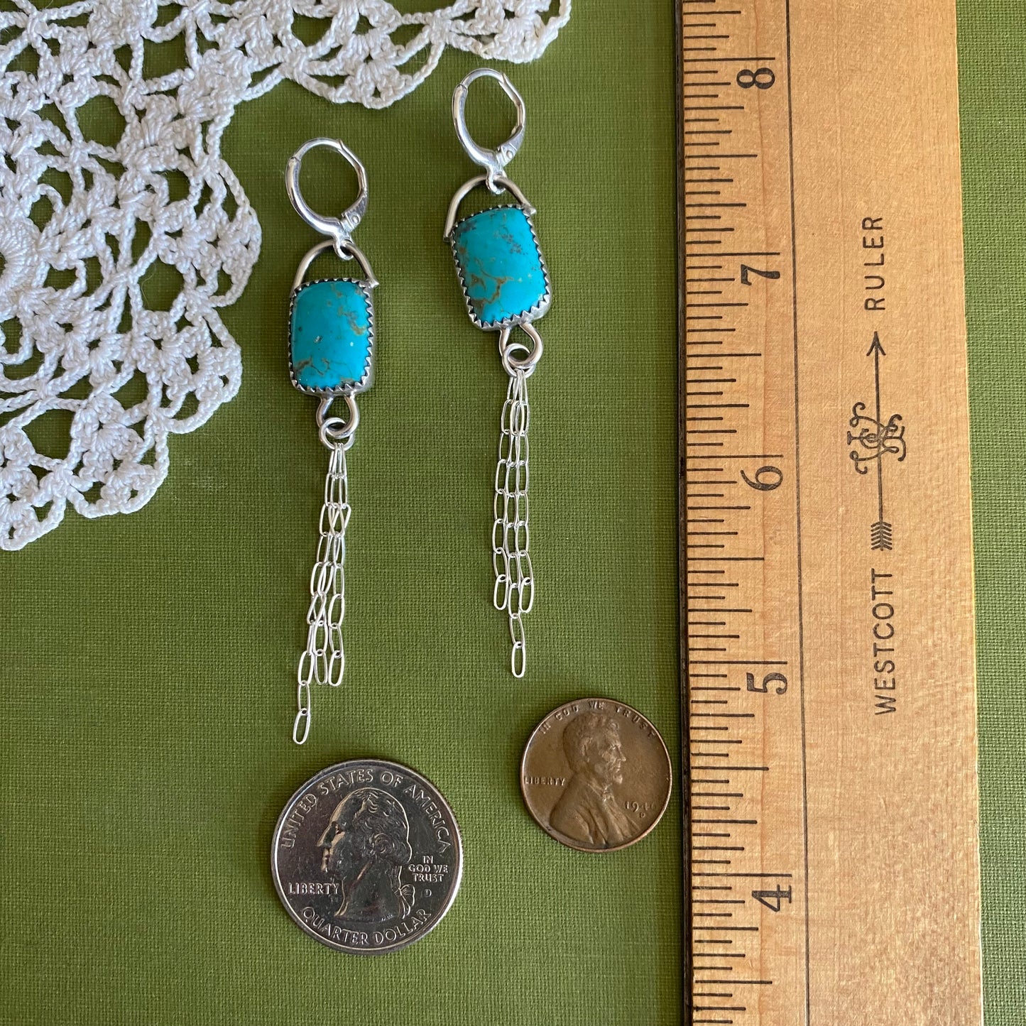 Turquoise Earrings with Chain Detail