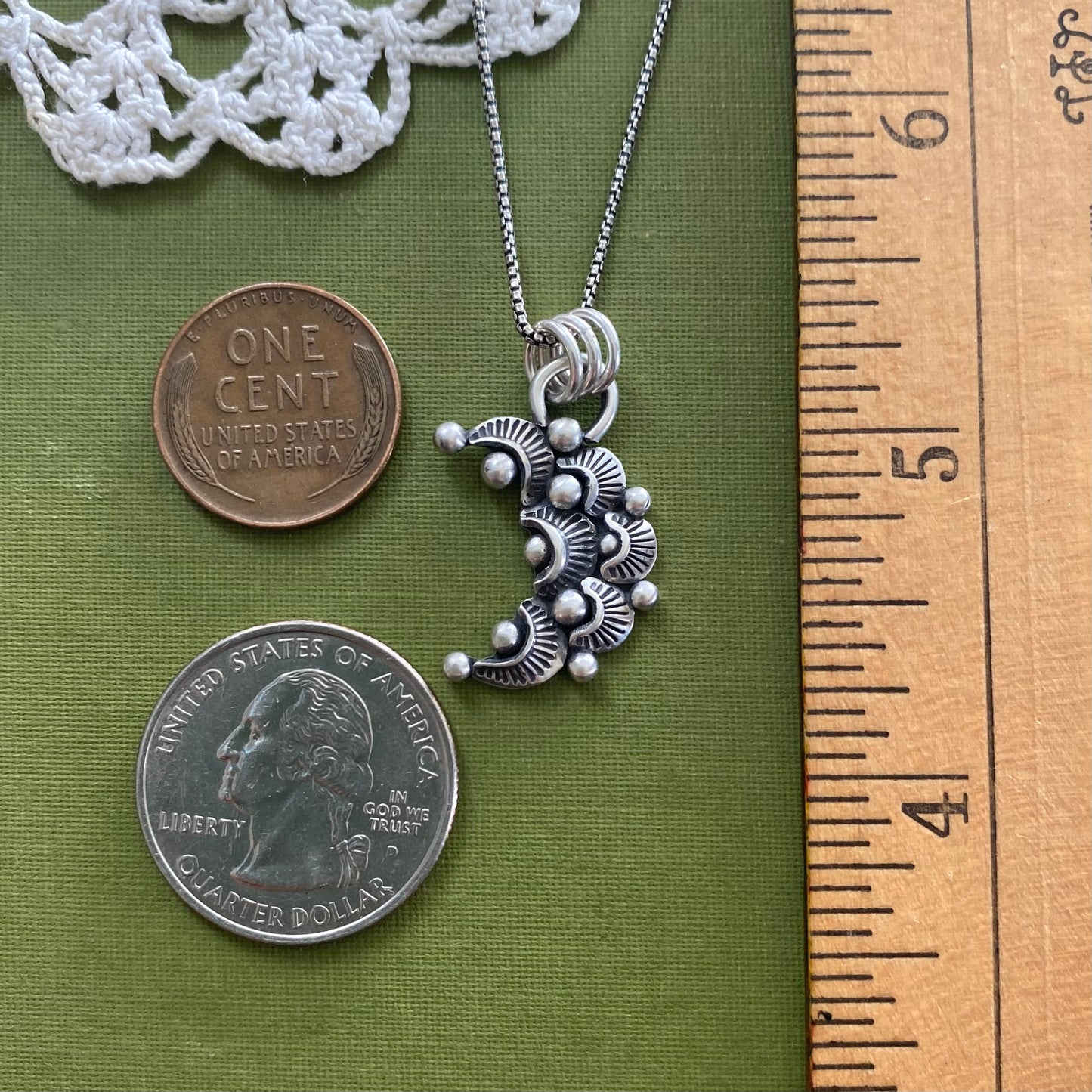 Sterling Silver Scalloped Moon Pendant