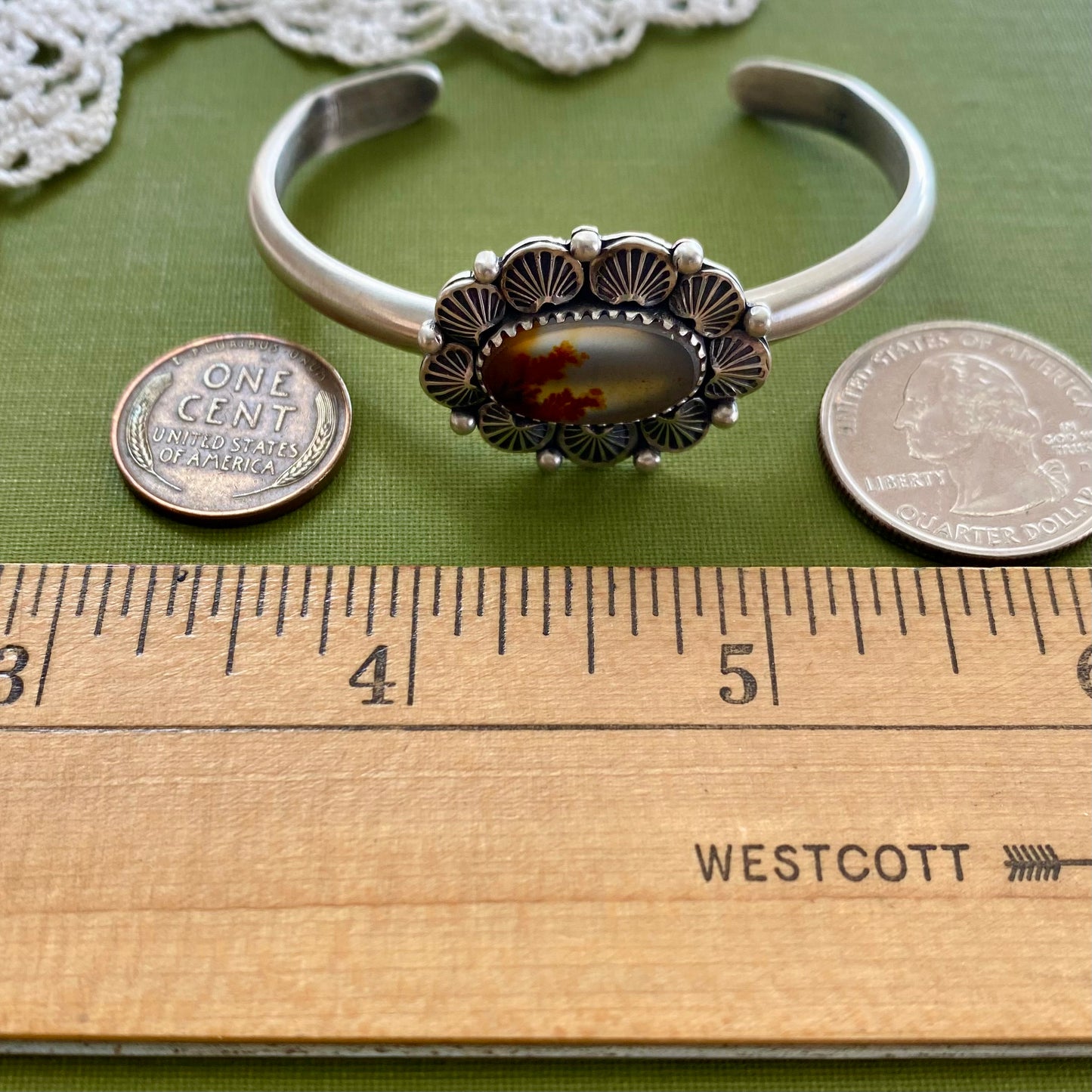 Orange Dendritic Agate Cuff Bracelet