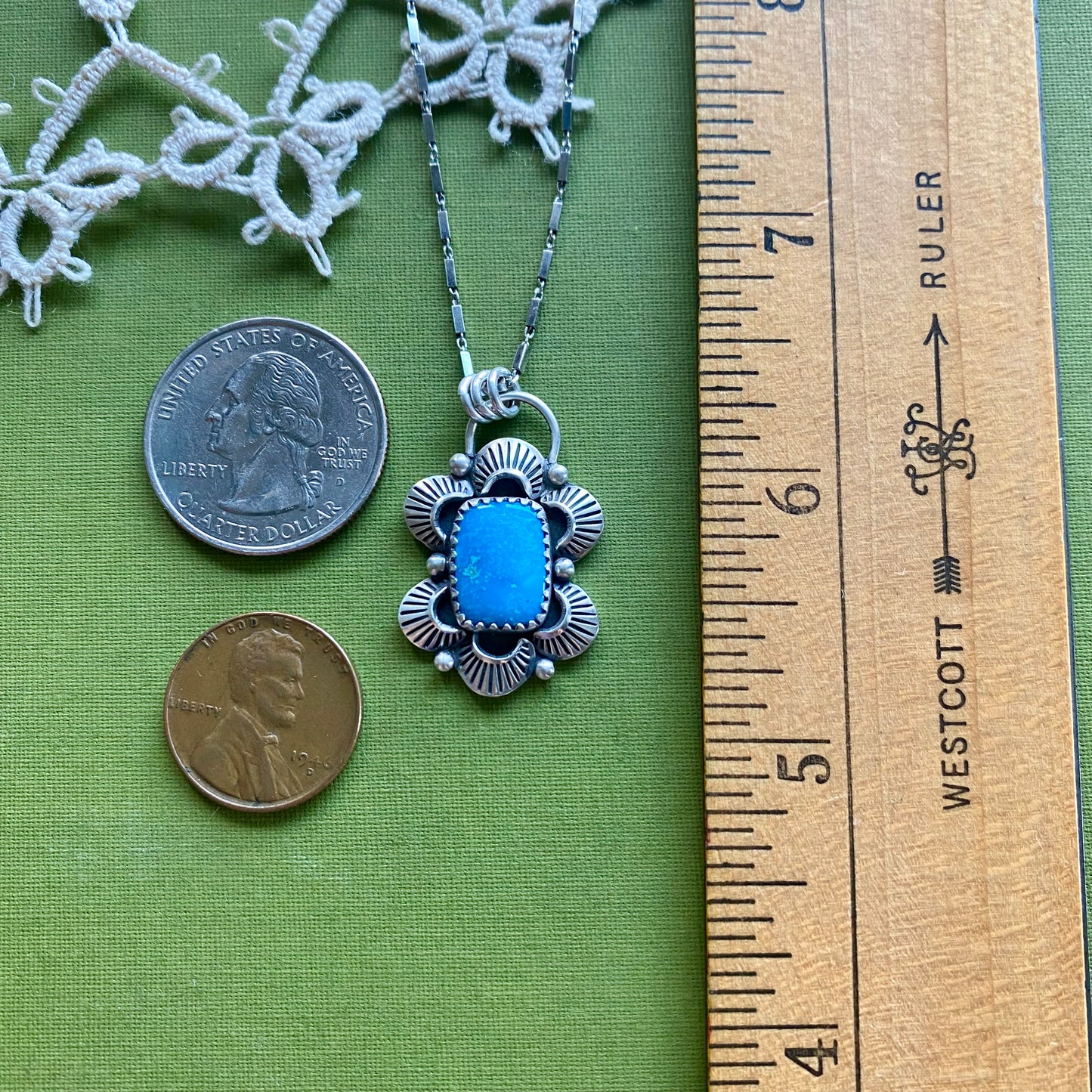 Rectangle Blue Bird Turquoise Pendant