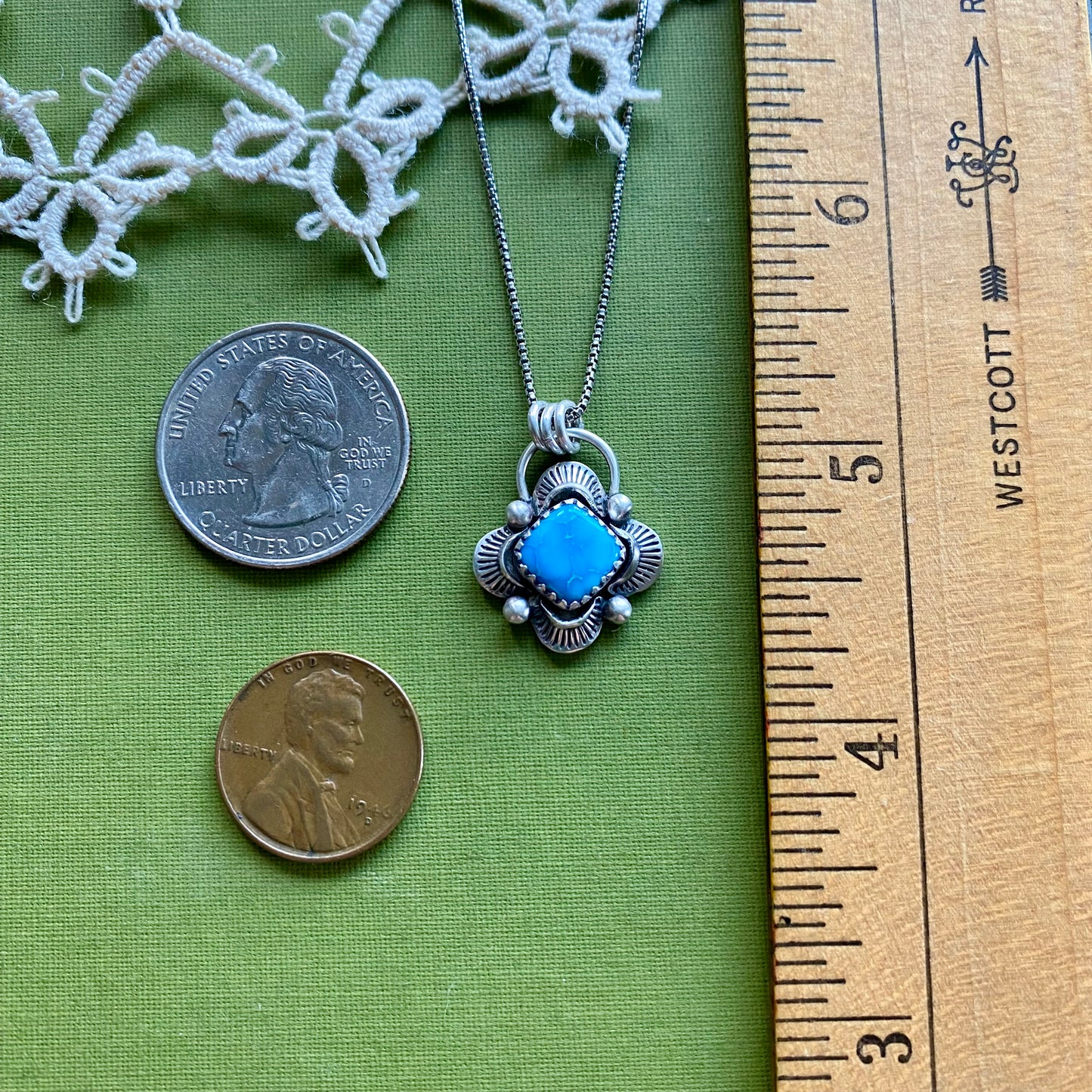 Square Blue Bird Turquoise Pendant
