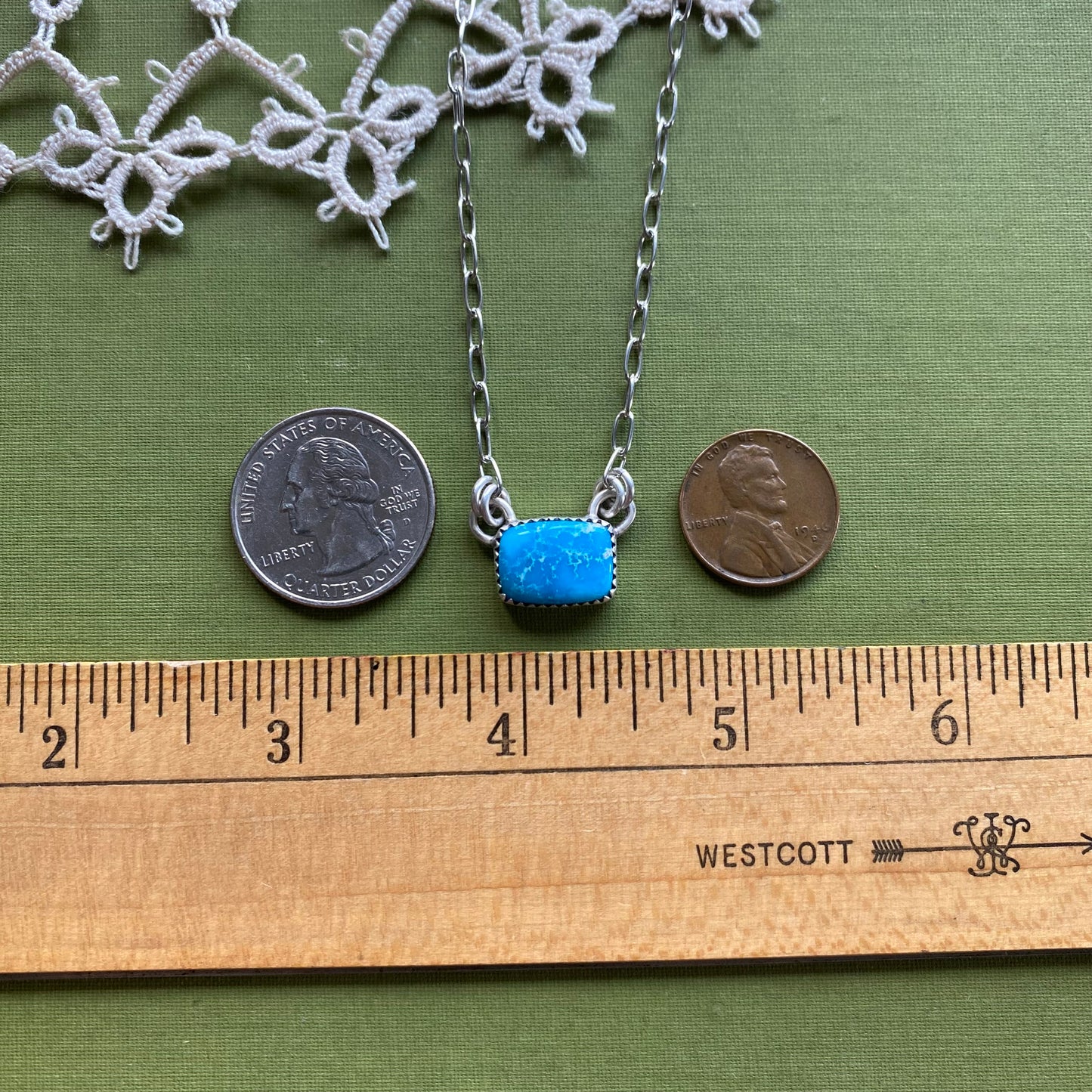 Rectangle Blue Bird Turquoise Necklace