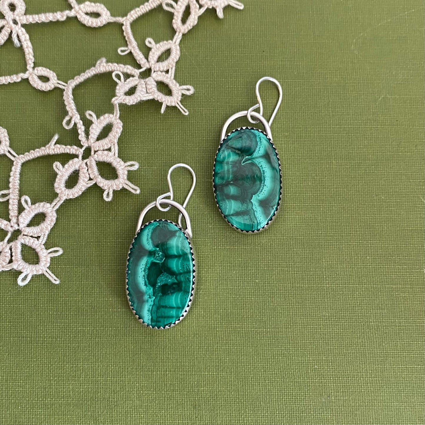 Malachite Oval Earrings