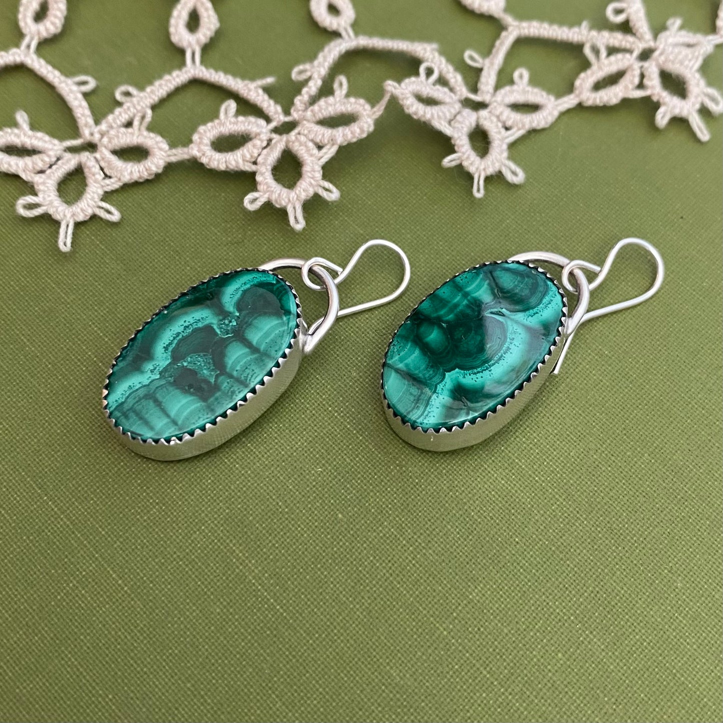 Malachite Oval Earrings
