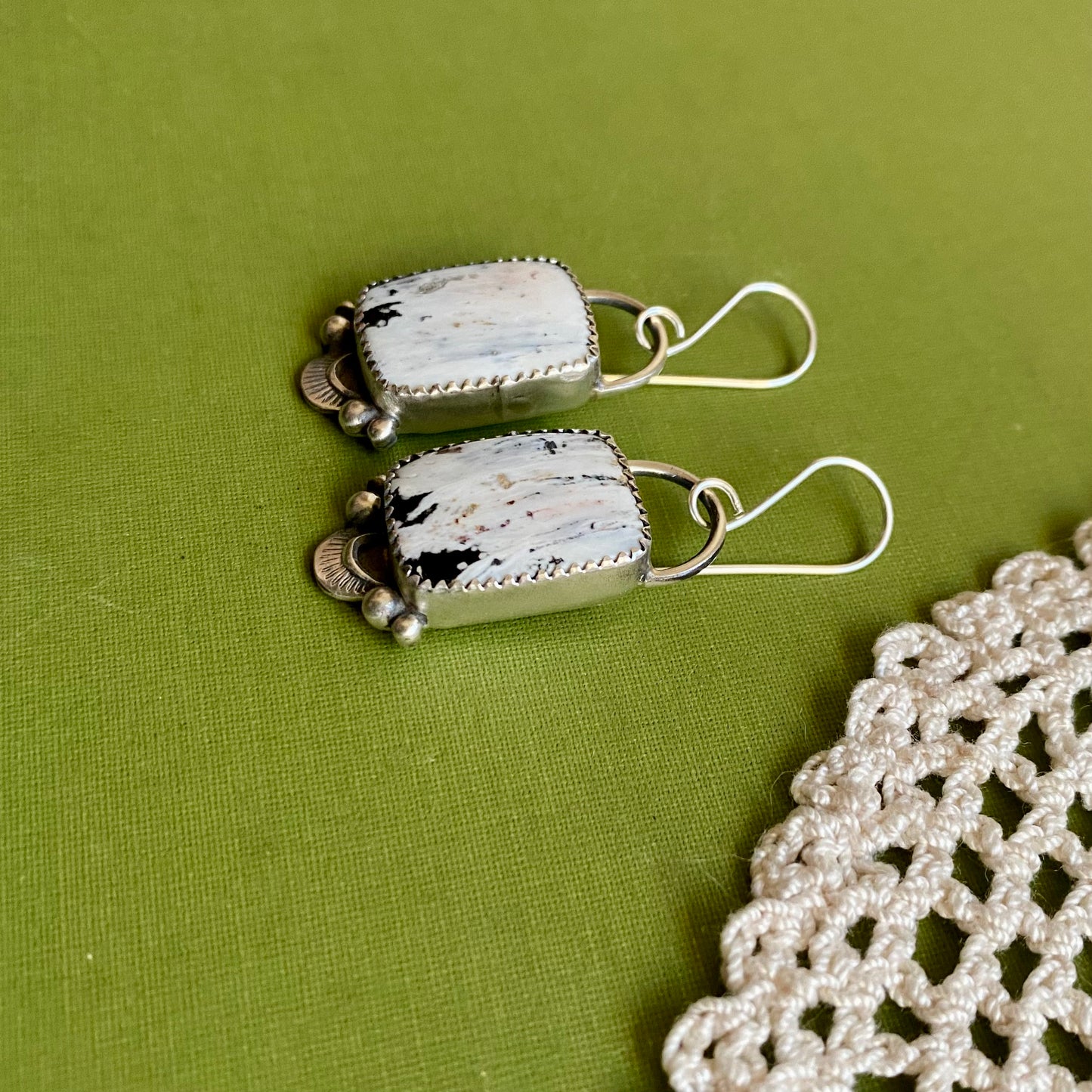 White Buffalo Rectangle Earrings