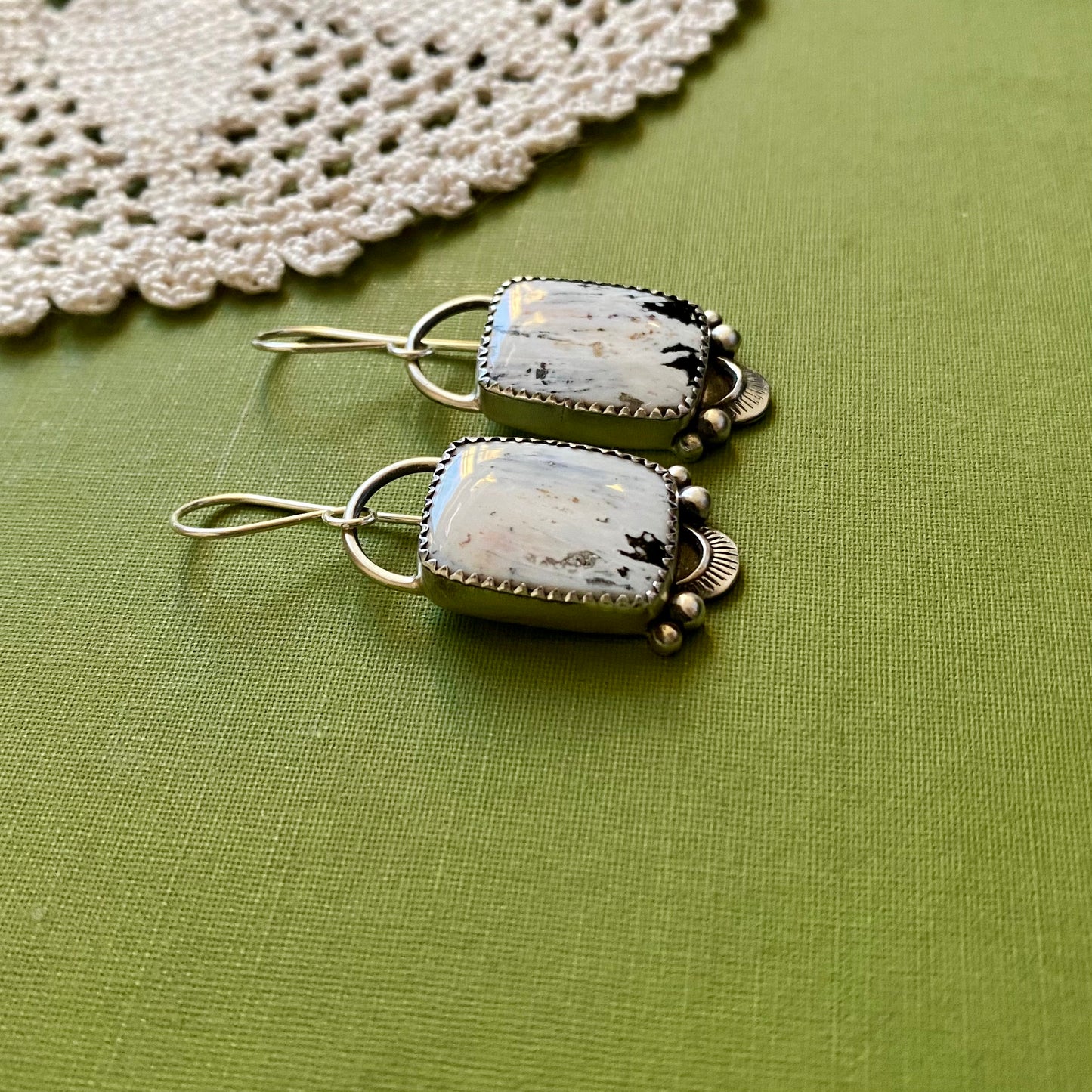 White Buffalo Rectangle Earrings