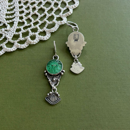 Green Glass Button Earrings
