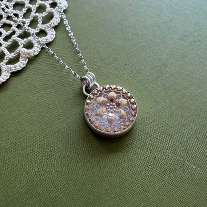 Gold Floral Glass Button Pendant