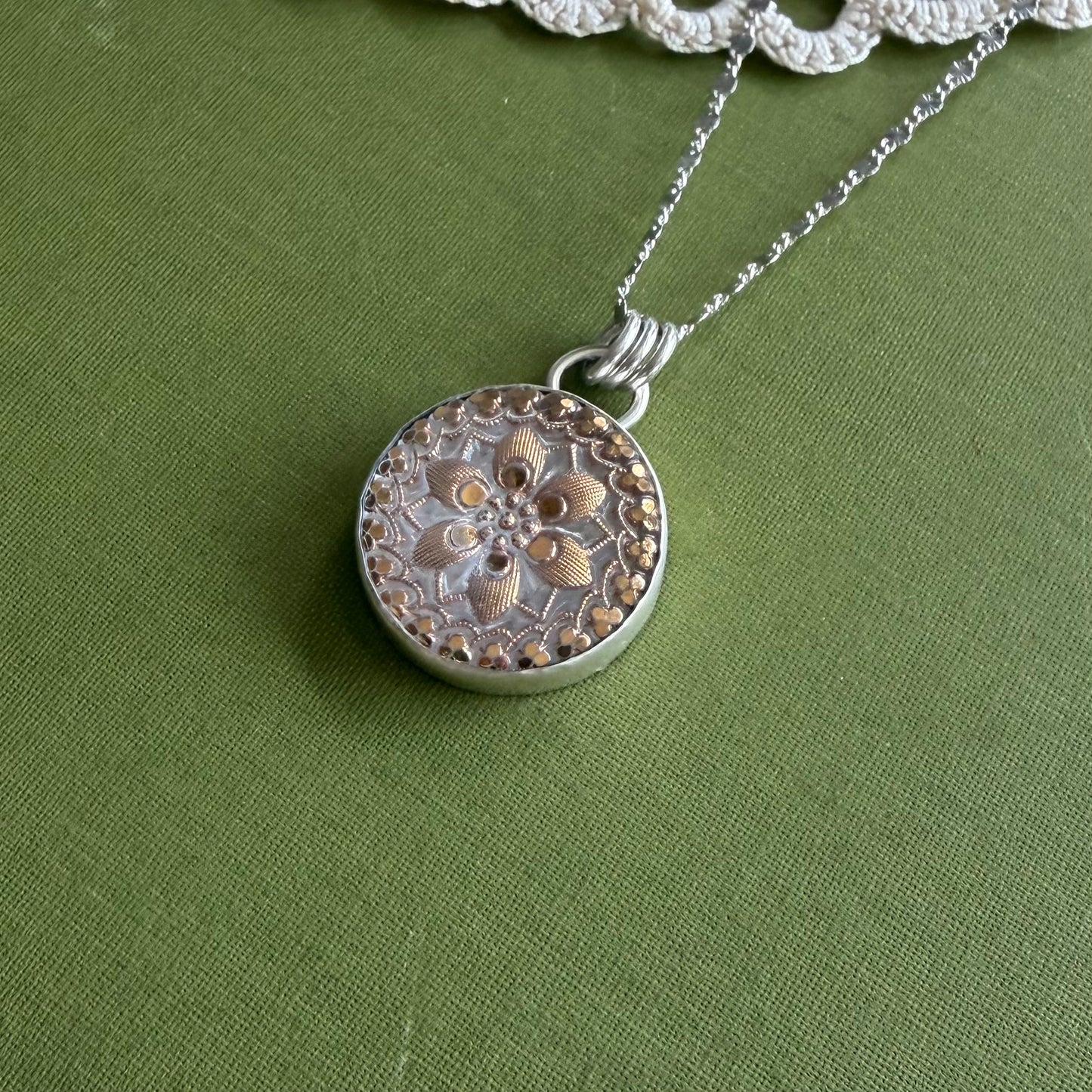 Gold Floral Glass Button Pendant