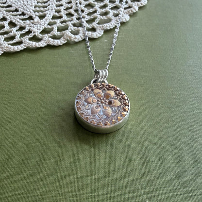 Gold Floral Glass Button Pendant