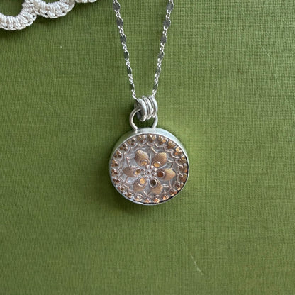Gold Floral Glass Button Pendant