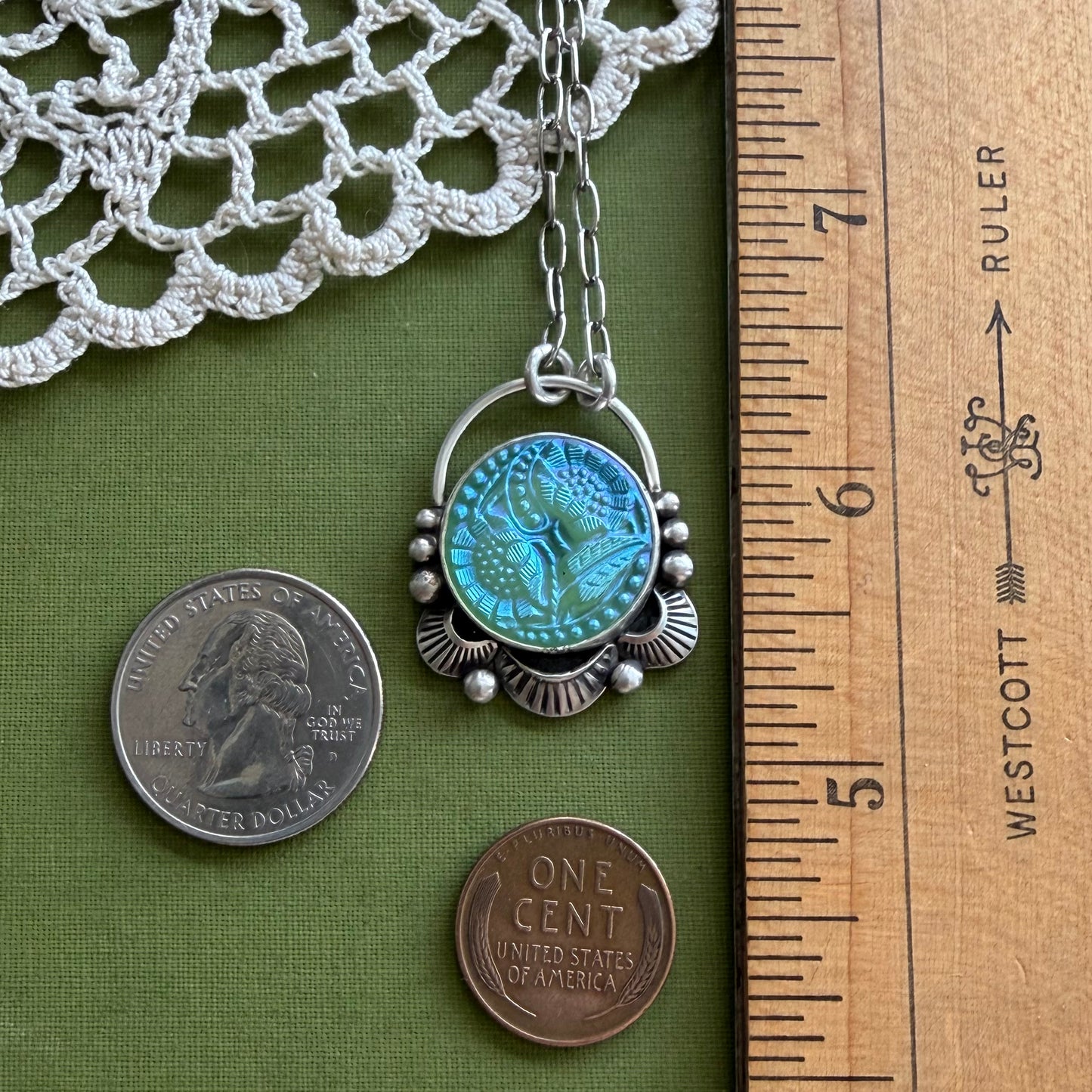 Teal Floral Button Necklace