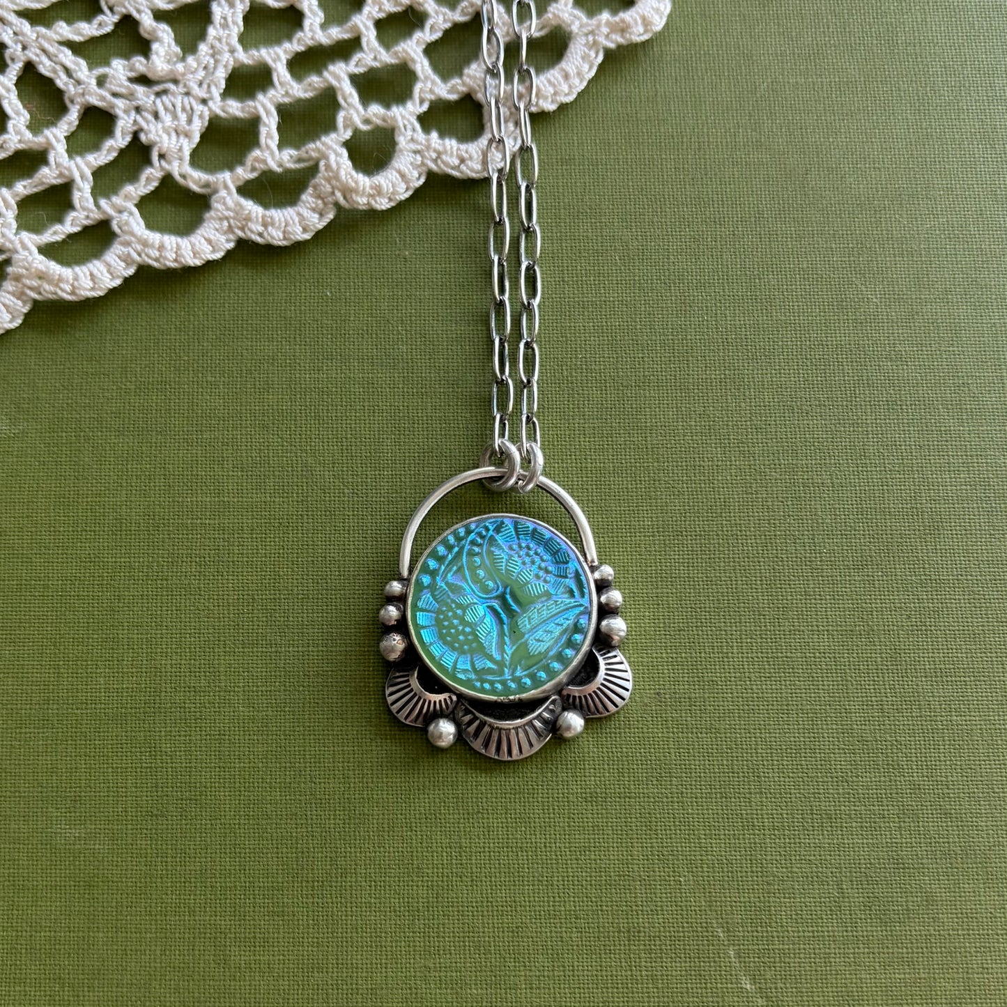 Teal Floral Button Necklace