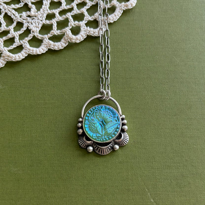 Teal Floral Button Necklace
