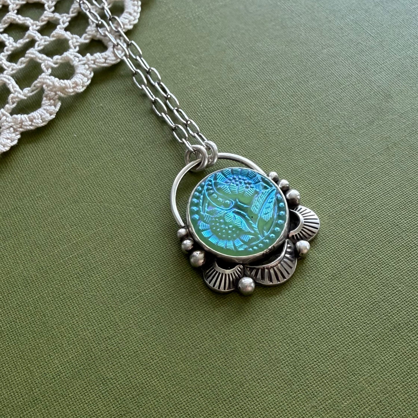 Teal Floral Button Necklace