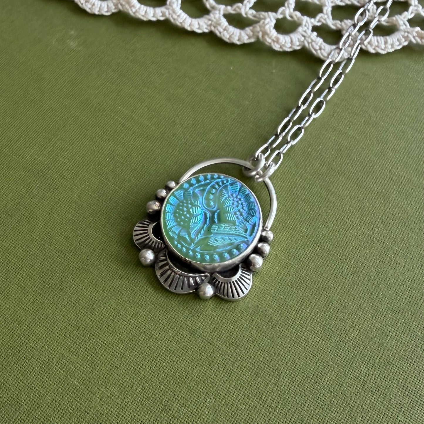 Teal Floral Button Necklace