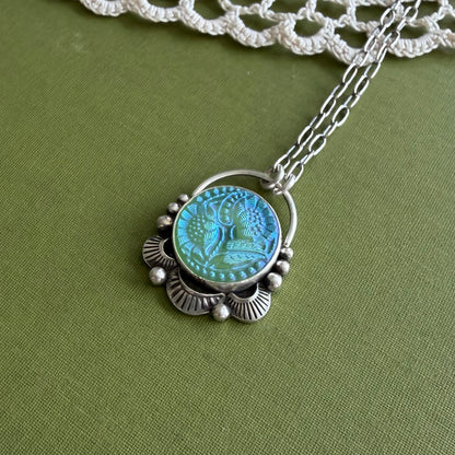 Teal Floral Button Necklace
