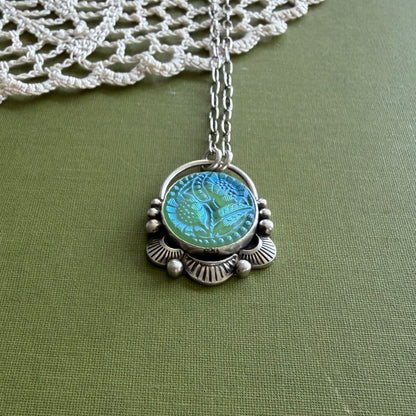 Teal Floral Button Necklace