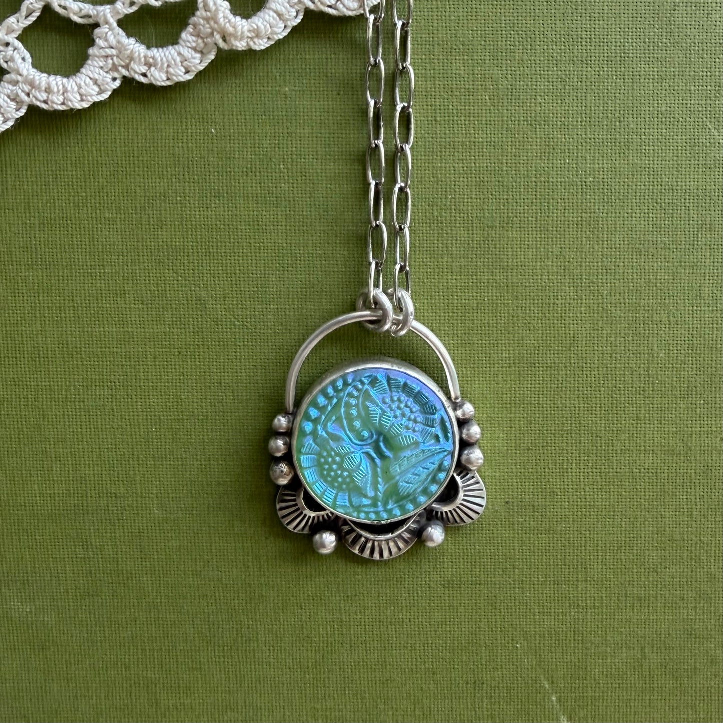 Teal Floral Button Necklace