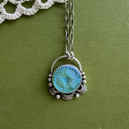 Teal Floral Button Necklace
