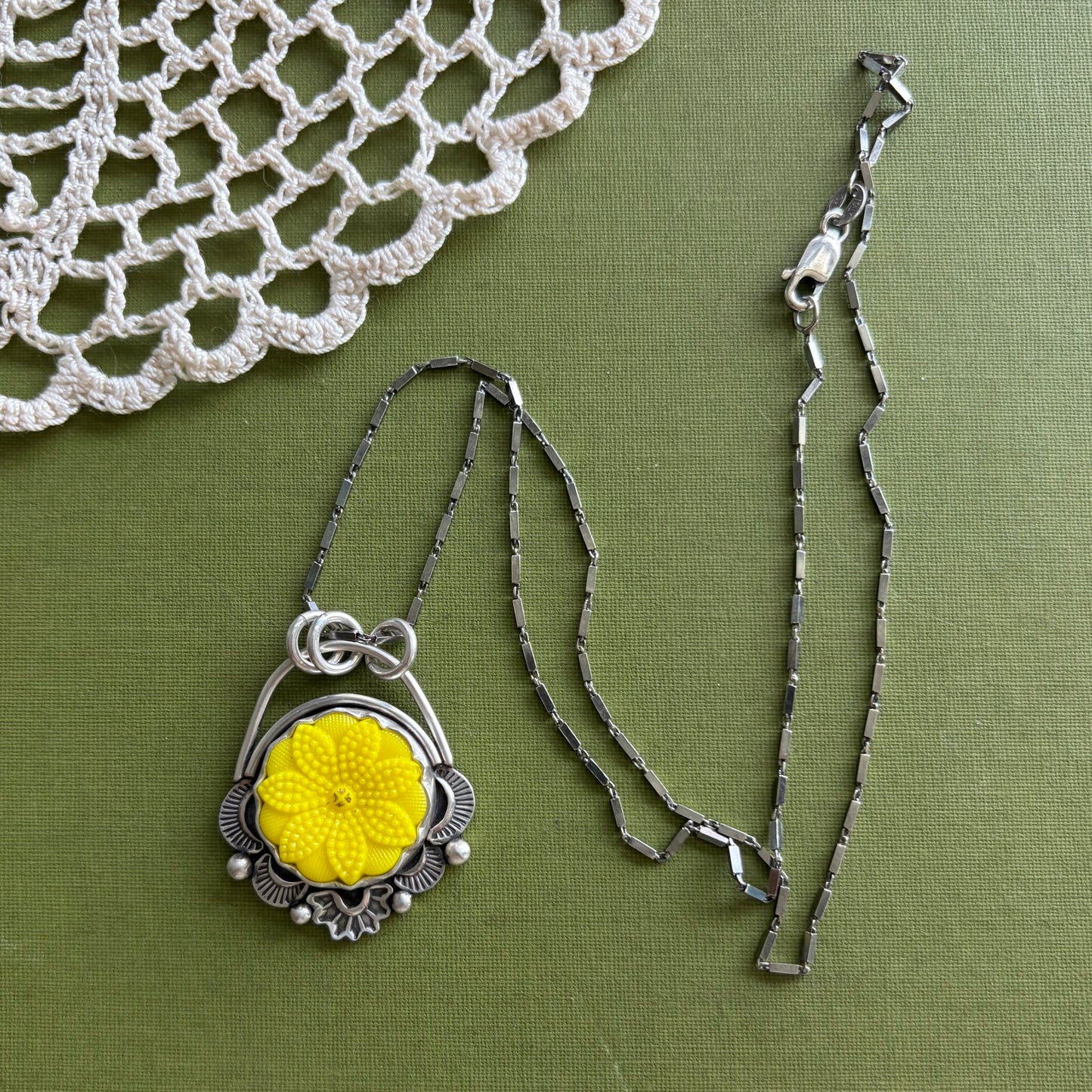 Yellow Floral Glass Button Pendant