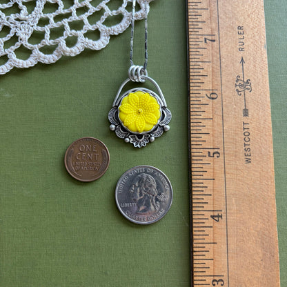 Yellow Floral Glass Button Pendant