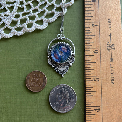 Blue & Pink Floral Glass Button Necklace