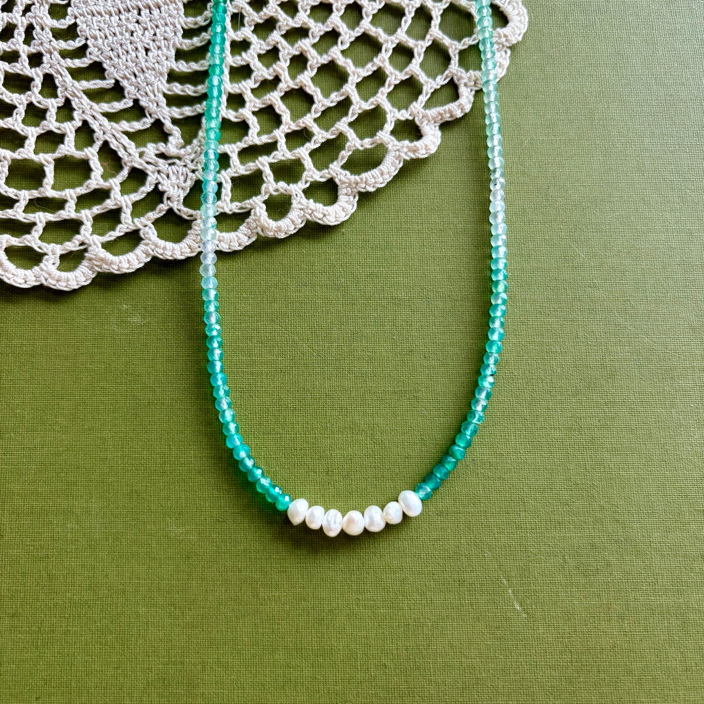 Green Onyx and Pearl Beaded Necklace
