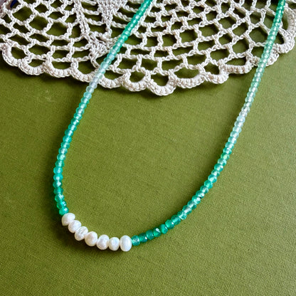 Green Onyx and Pearl Beaded Necklace