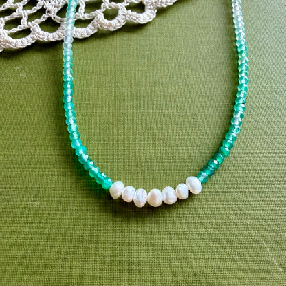 Green Onyx and Pearl Beaded Necklace