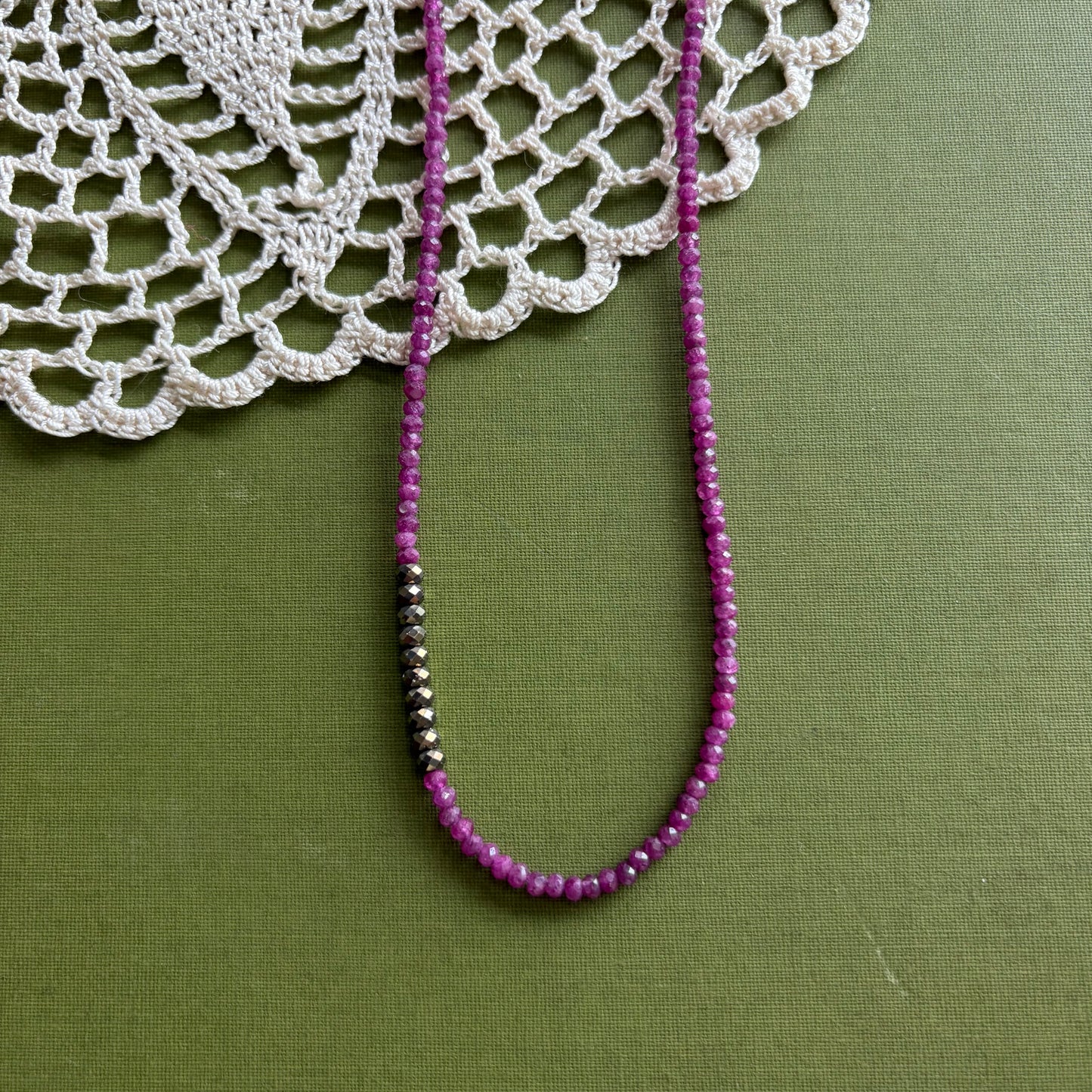 Raw Ruby & Pyrite Beaded Necklace