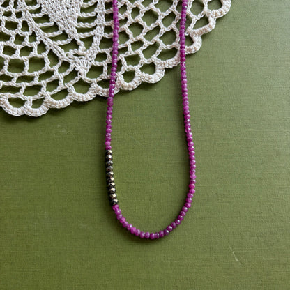 Raw Ruby & Pyrite Beaded Necklace