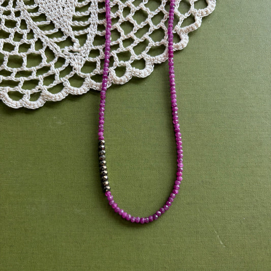 Raw Ruby & Pyrite Beaded Necklace